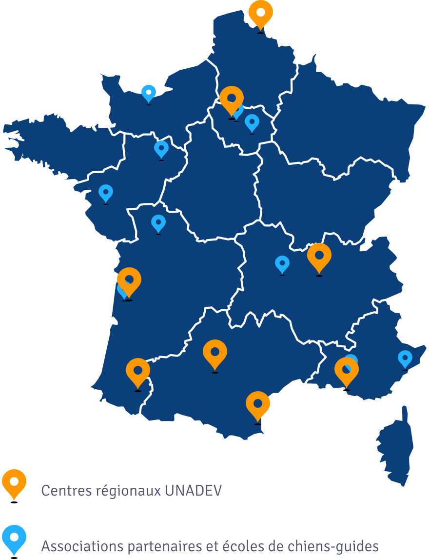 Emplacement des centres régionaux et des partenaires de l'UNADEV