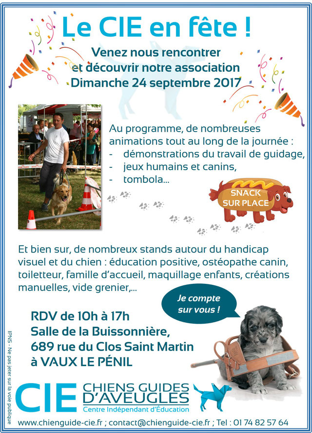 Affiche sur la journée organisée par l'école de chiens guides du CIE le 24 septembre