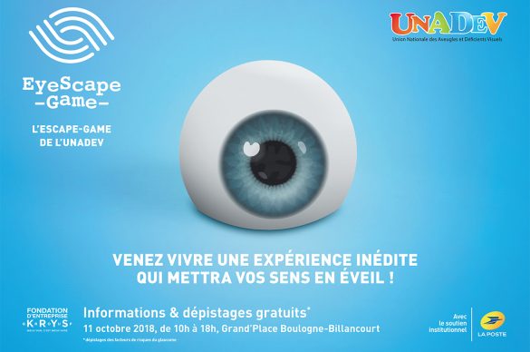 gros oeil en dessin pour illustrer le jeu eyescape game de l'UNADEV